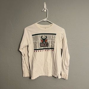 Adidas Long Sleeve Shirt Bucks Basketball Wisconsin White Grey Green Large 14/16